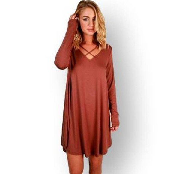 mts Dresses & Skirts - MTS Long Sleeve Cross Neck Shift Dress S